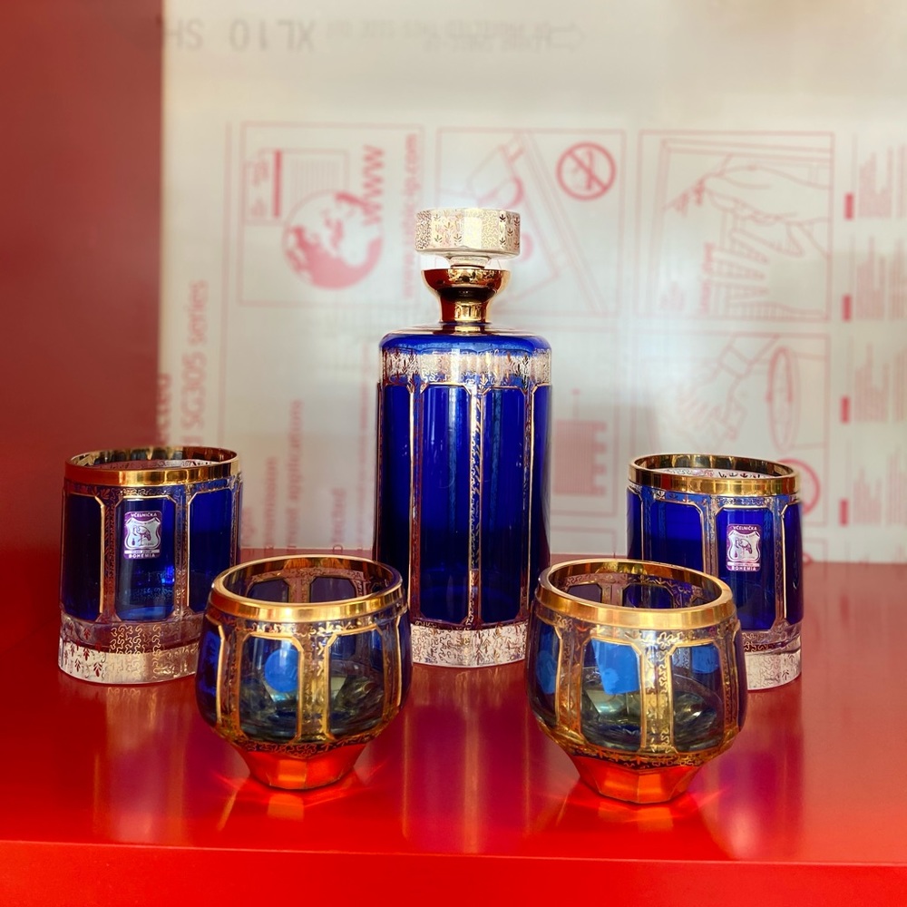 Bohemia decanter set vintage original brandnew5 pc